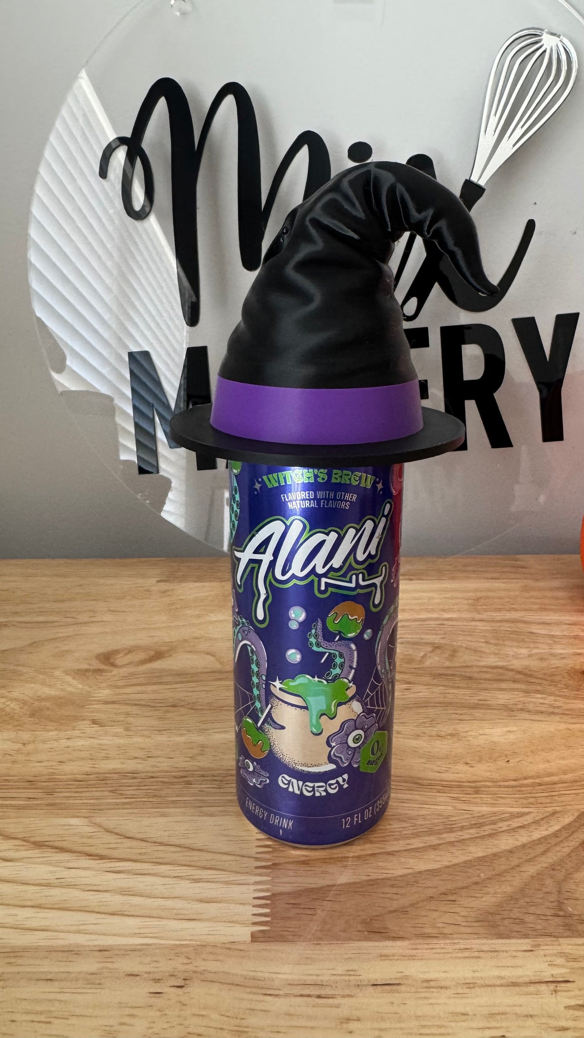 Ghost drink cozy with witch hat can topper