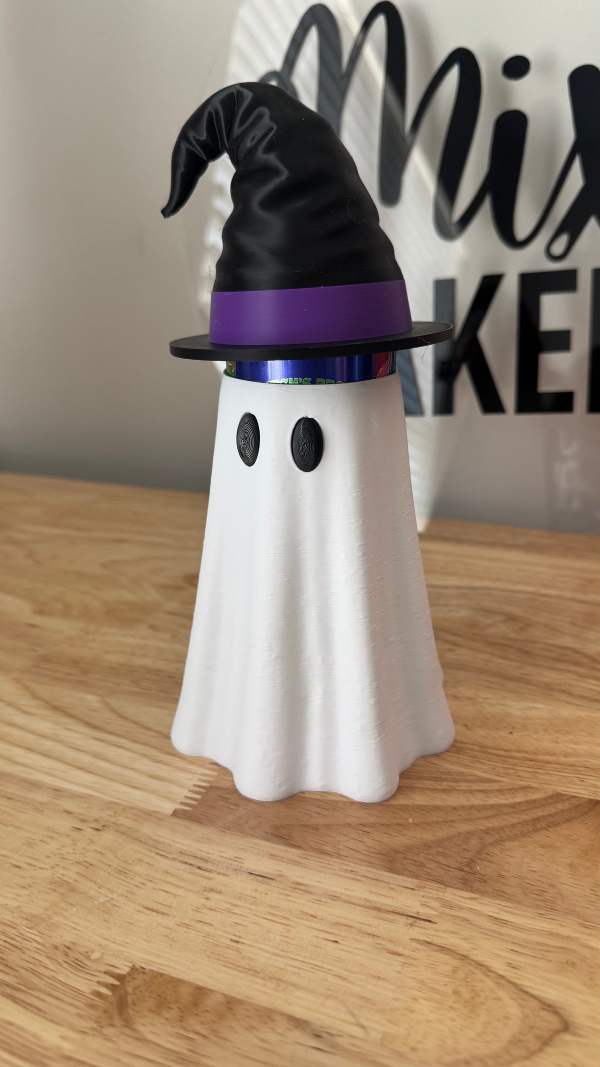 Ghost drink cozy with witch hat can topper