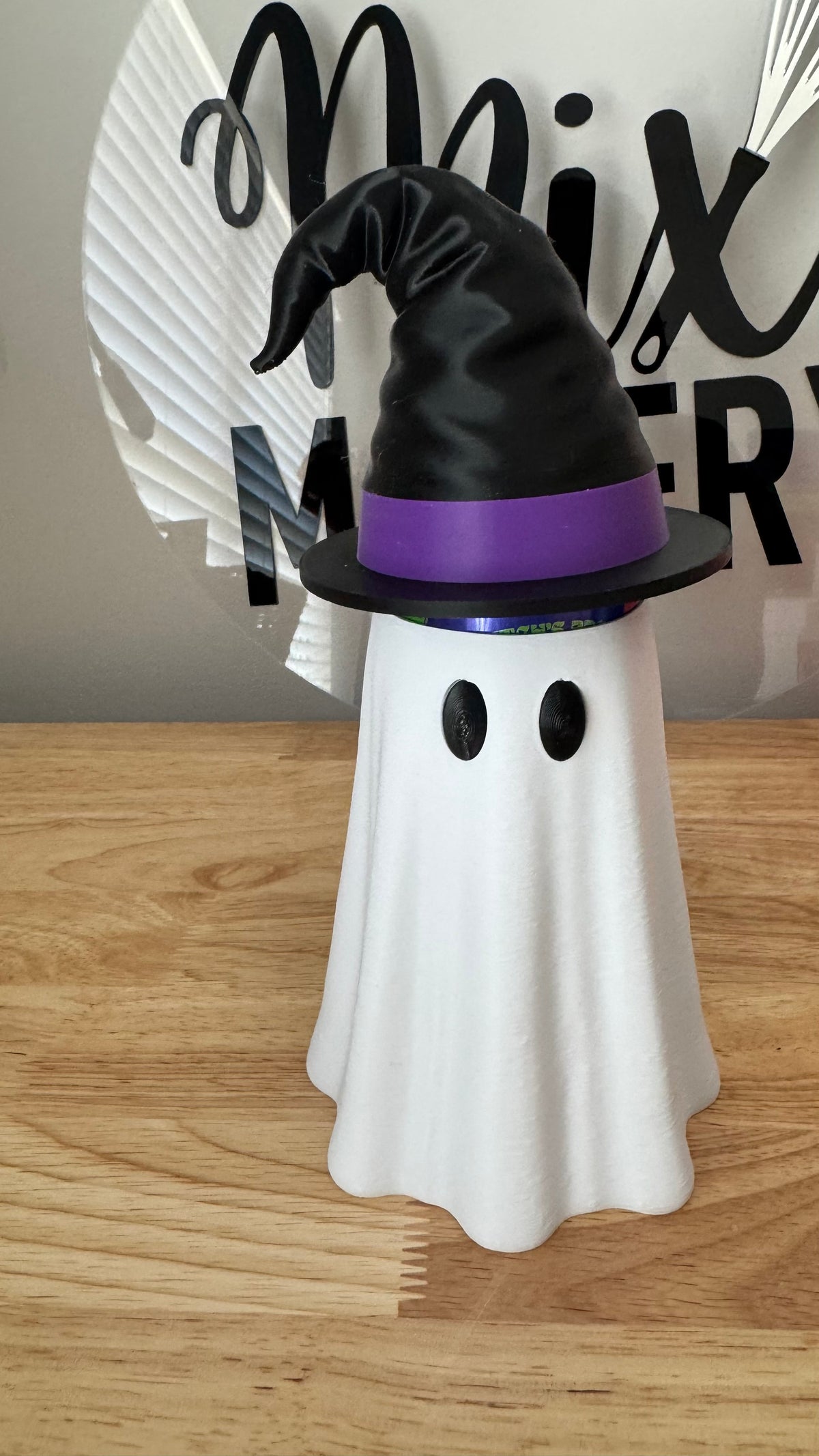 Ghost drink cozy with witch hat can topper